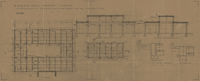 Regio Politecnico di Torino, padiglione Scuole di Meccanica, aule di Tecnologia, ala Orto Botanico, vaschetta per provini, Torino.