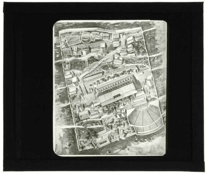 Non identificato, acropoli greca, assonometria