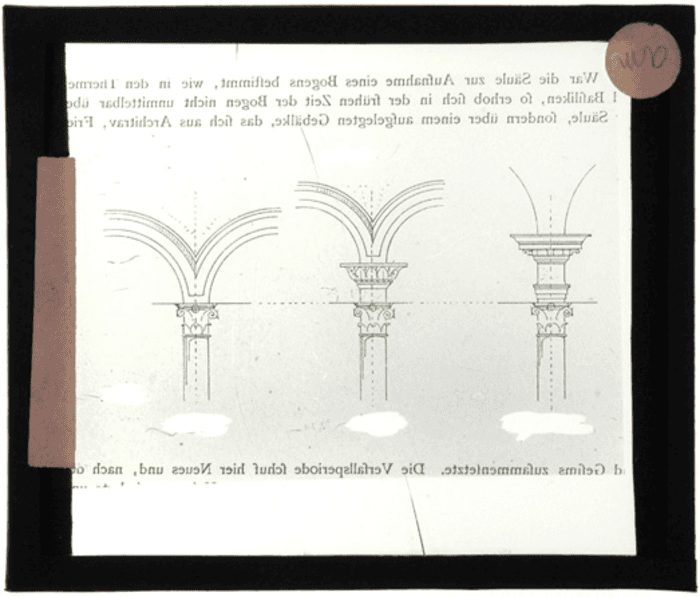 Non identificato, architettura romana, particolare capitelli, disegno