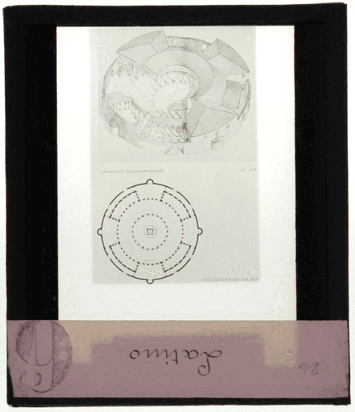 Roma, chiesa di S. Stefano Rotondo, pianta e spaccato assonometrico