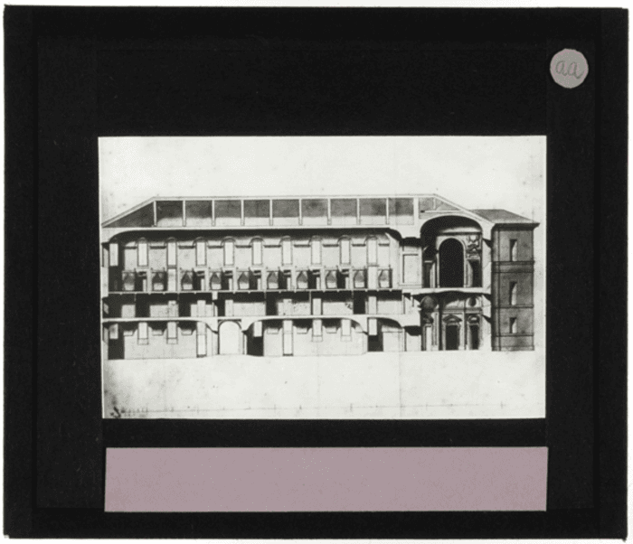 Non identificato, disegno, sezione, palazzo