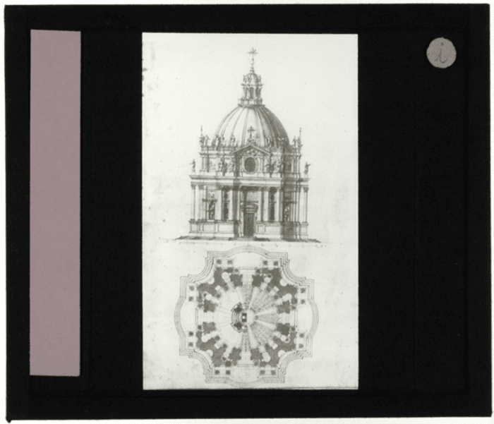 Non identificato, disegno, pianta e prospetto di chiesa