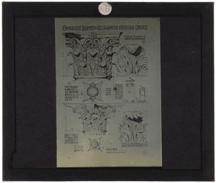 Non identificato, scheda di comparazione tra un capitello romano e uno greco