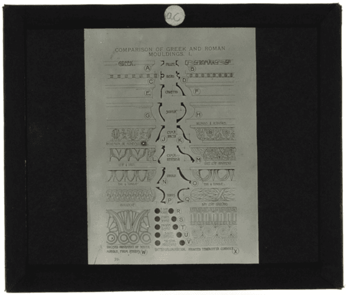 Non identificato, scheda di comparazione tra cornici romane e greche