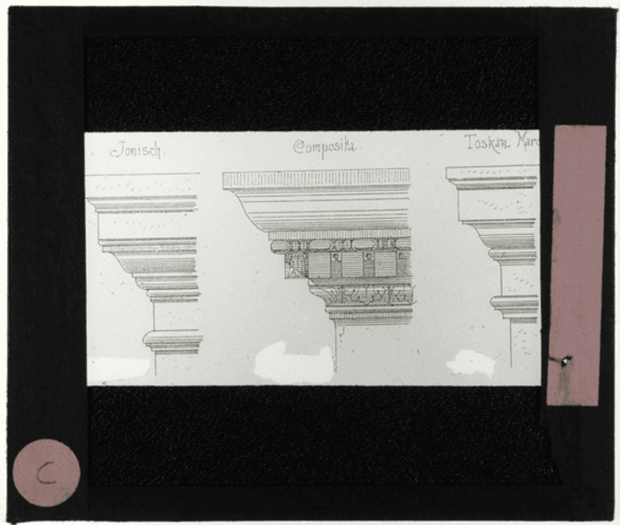 Non identificato, architettura antica, disegno, architrave ionica, composita e tuscanica