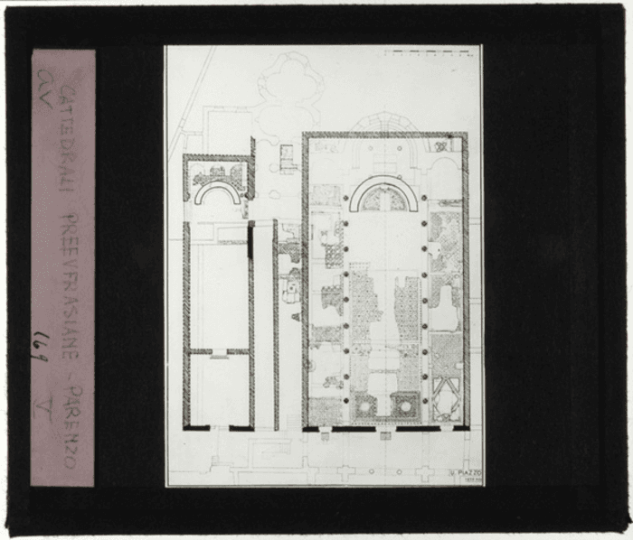 Croazia, Parenzo, chiesa cattedrale, disegno, pianta