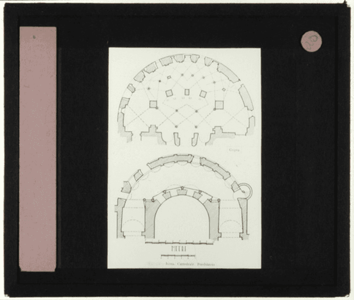 Ivrea (TO), chiesa cattedrale, cripta, presbiterio, pianta, disegno