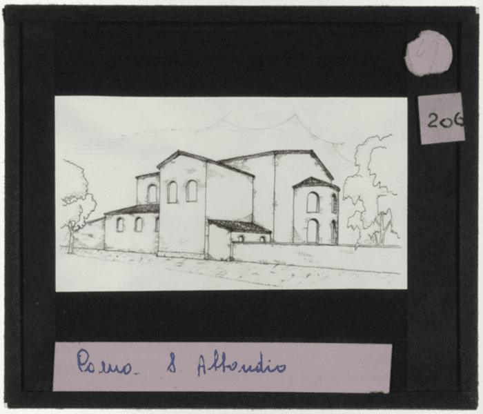 Como, chiesa di Sant Abbondio, esterno, prospettiva, disegno